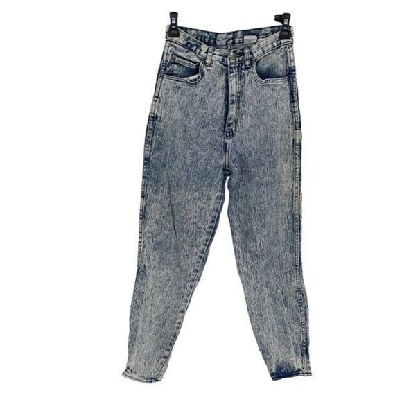 Vintage Pure Jeans Wear Womens High Rise Notched Hem Bow Acid Wash Jeans Blue Sz - Picture 1 of 10